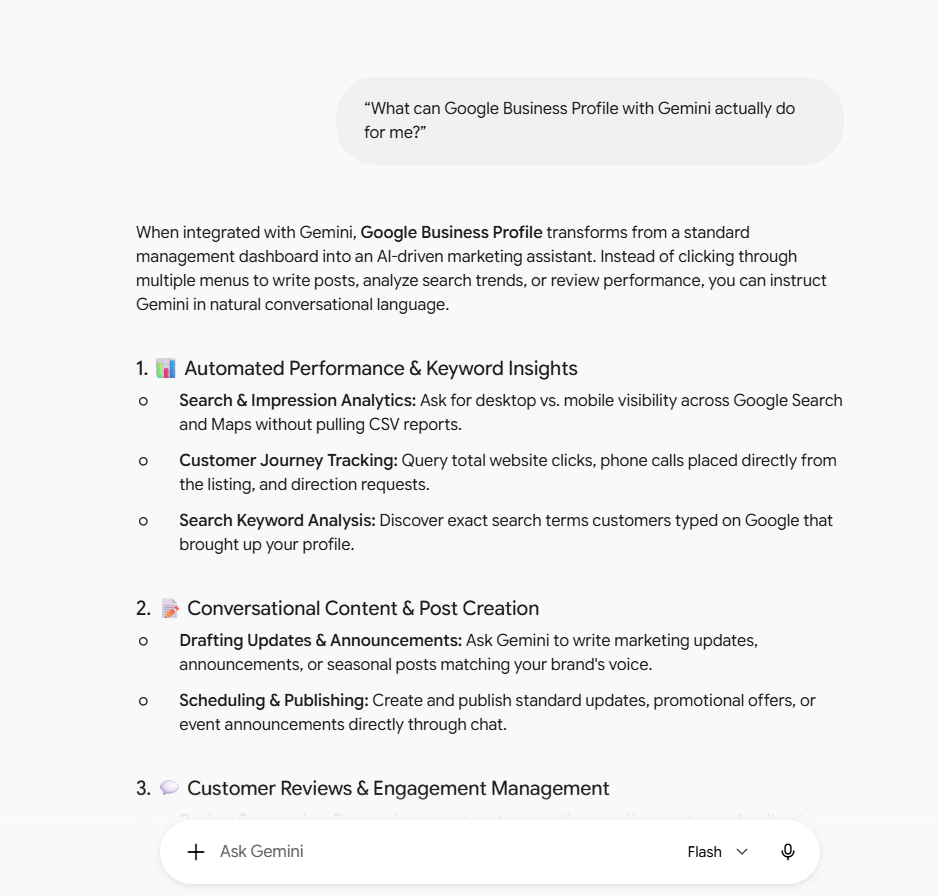 “What can Google Business Profile with Gemini actually do for me?”